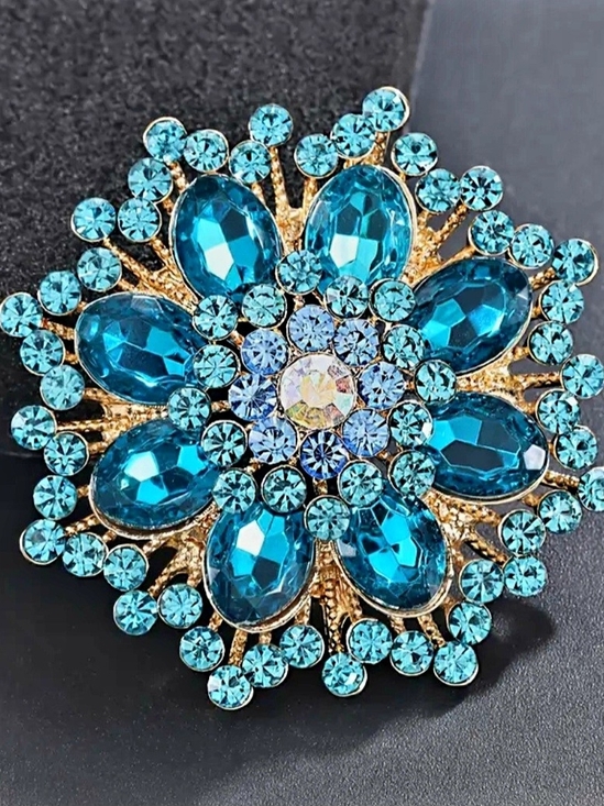 Jewelry - Blue Crystal Flower Brooch Gold Plated